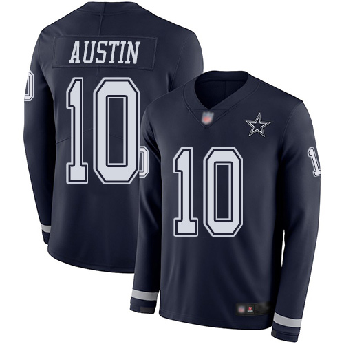 Men Dallas Cowboys Limited Navy Blue Tavon Austin #10 Therma Long Sleeve NFL Jersey->dallas cowboys->NFL Jersey